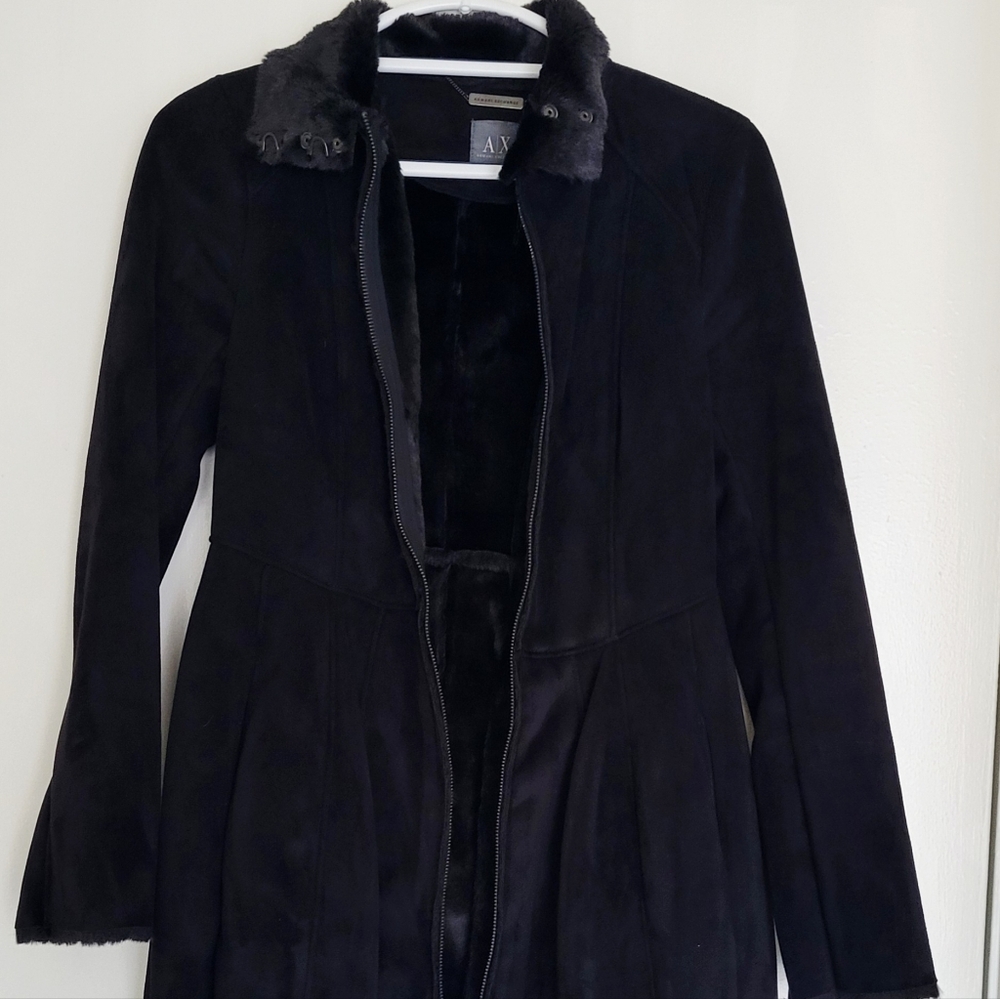 Armani Exchange Faux Leather Jacket Women's S Black Pleated Feminine